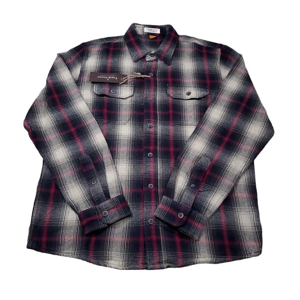 Tailor Vintage Button Front Brushed Heavy Twill Overshirt Plaid Men's Medium